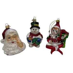 3 vintage Old World Christmas ornaments Santa elf and snowman